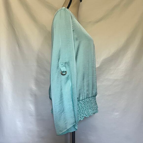 CARTISE Smocked Peasant Womens Top Size 8 Mint Rolled Puff Long Sleeve Mermaid - Picture 3 of 10